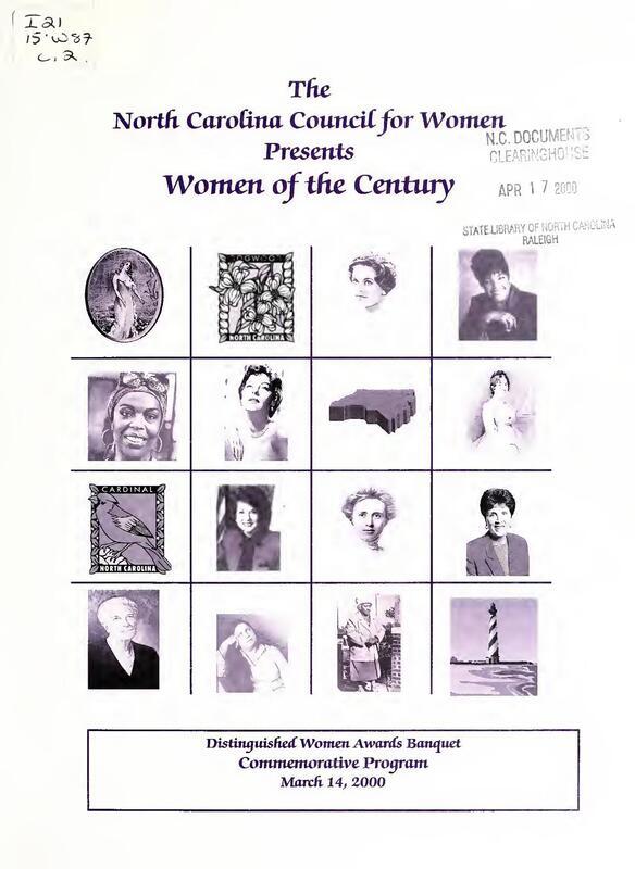This program gives short biographies for distinguished women who have served as legislators for North Carolina.  The program lists winners of the Dinstiguished Women's Award from 1984 to 1999.