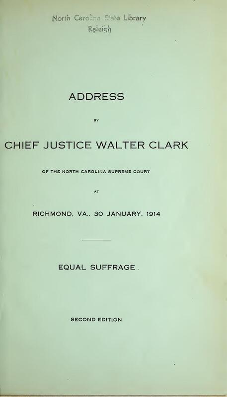 Chief Justice Walter Clark's statement on Women's Suffrage
